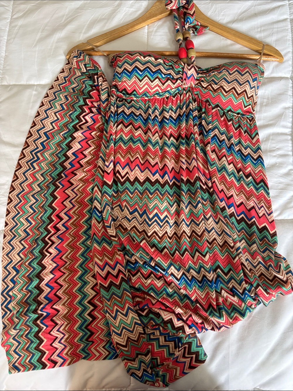 American Rag Cie Beaded Halter Maxi Dress XS Chevron Zigzag Multicolor Boho